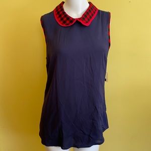 NWOT ModCloth navy red buffalo plaid Peter Pan collar sleeveless top